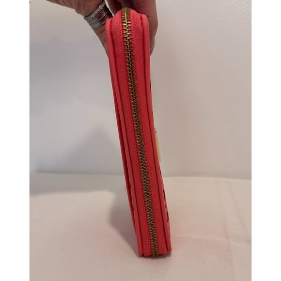 NWOT Kate Spade Coral Perforated Zip-Around Wallet With Gold Hardware orange NEW - Picture 4 of 11